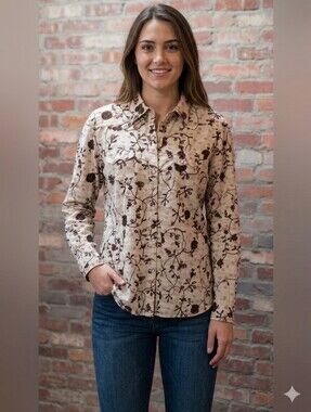 Roper Cream Shirt with Red Floral Logo Accents